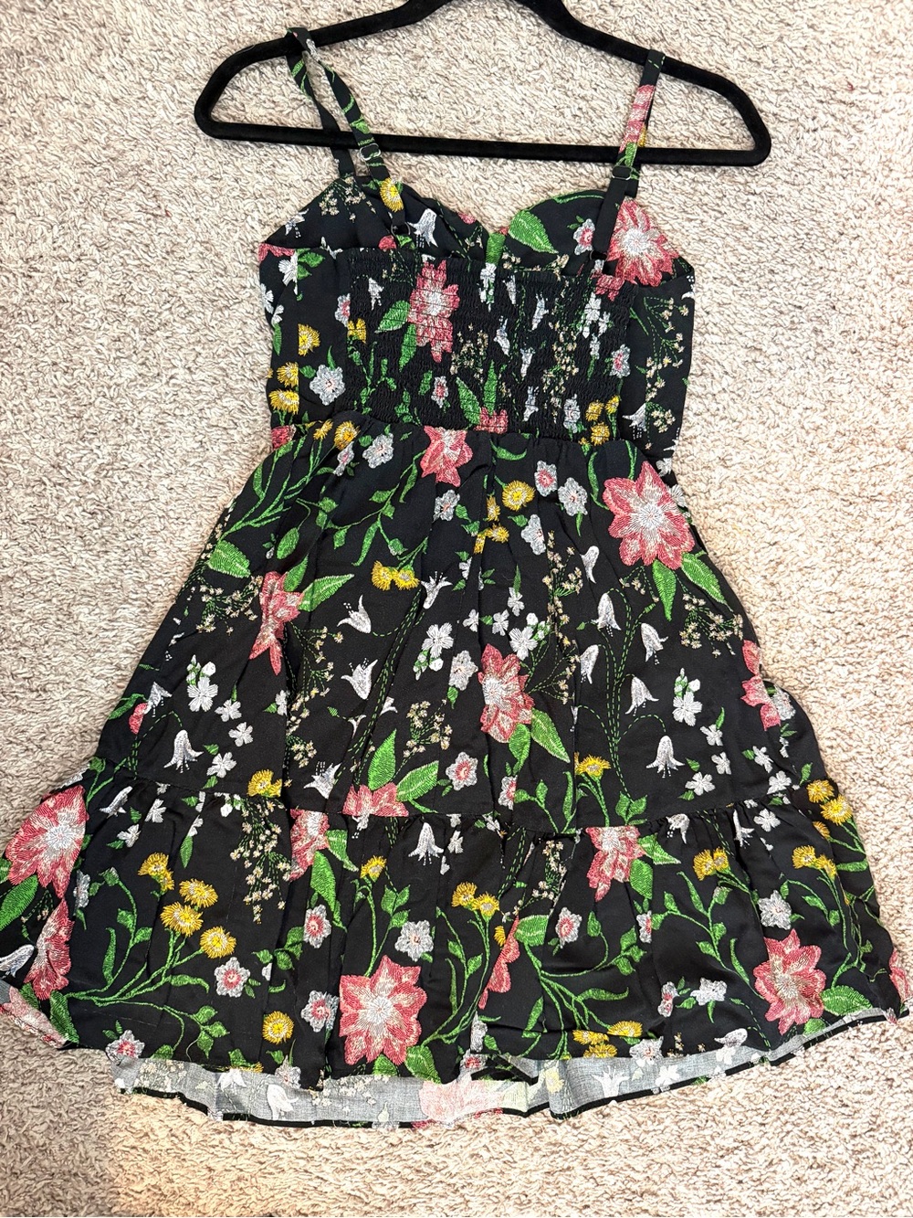 Old Navy Black Floral Sundress with Pink, Green & Yellow Embroidery - Picture 2 of 12